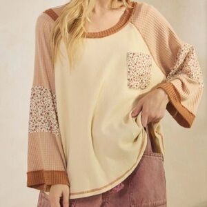 Blossom Patchwork Waffle Top (Natural)